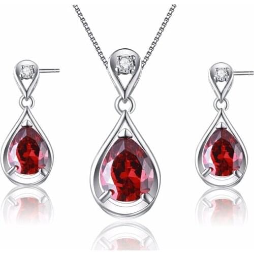Luxury Red Crystal CZ Earring And Necklace Pendant Sets Fashion Jewelry Boucle d'Oreille Femme Party Gifts ASM015