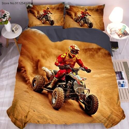 Luxury Bedding Set Motorcycle Print Duvet Cover Set with Pillowcase Motocross Bedspread Boys Bed Set 2/3 Piece Bed Cover Sets