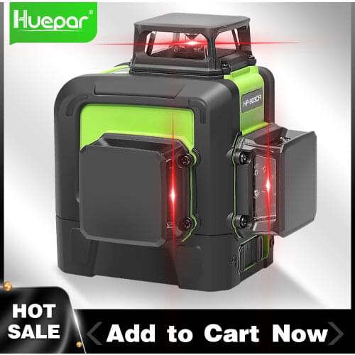 Huepar 12 Lines 3D Cross Line Laser Level Red Laser Beam Line with Li-ion battery Self-Leveling Level Tools With Pulse Mode