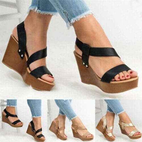 Female Sandal Black New Style Sandals womens Wedge Heel Simple Sandals Lightweight PU Overshoes womens Shoes Summer 2021