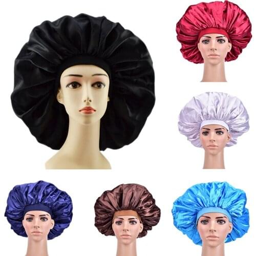 1PC Female Hair Care Large Satin Silk Bonnet Luxurious Fabric Sleep Cap Super Giant Sleep Cap Waterproof Shower Caps