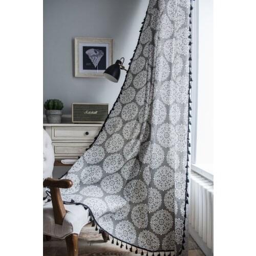 Boho Curtains for Bedroom Bohemian Kitchen Curtains with Tassel Cotton Linen Country Style Living Room Half Blackout Curtains