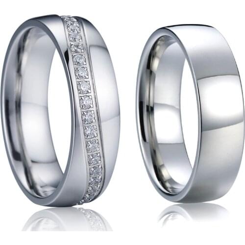 Lovers Alliances CZ Wedding Couple Rings set for men and women Ladies girls silver color stainless steel jewelry marriage Ring