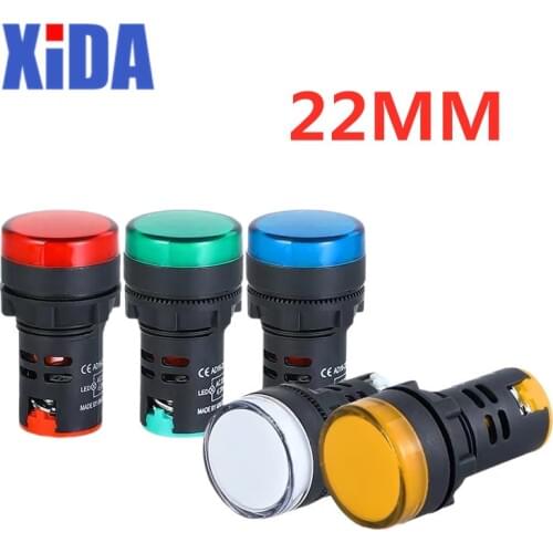 22mm Indicator Light 12V 24V 110V 220V 380V Panel Mount LED Power Pilot Signal Light Lamp AD16-22DS (10PCS)