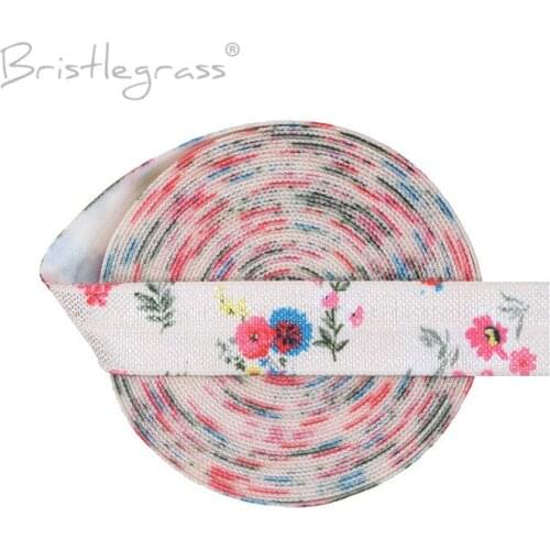BRISTLEGRASS 2 5 10 Yard 5/8" 15mm Floral Print Foldover Elastic FOE Spandex Satin Band Tape Hair Tie Headband Dress Sewing Trim