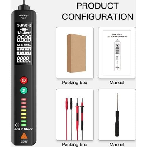 FUYI Voltage Detector Tester Smart Multimeter Non-contact Infrared Thermometer EBTN Display Live wire Test pencil Meter