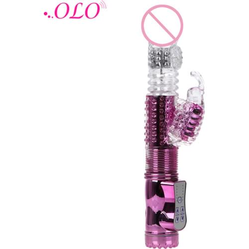 OLO Telescopic Rotating Bead Rabbit Vibrator Sex Toys USB Rechargeable Butterfly Vibrator Dildo Dual Vibration Vibrator Wand