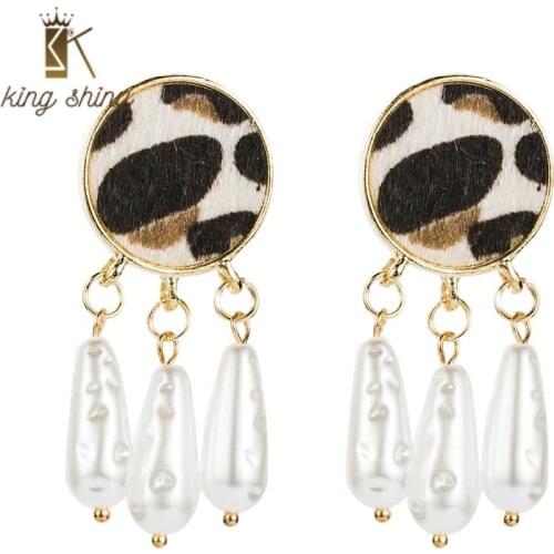 Vintage Imitation Pearl Leopard Dangle Earrings for Woman Elegant Geometric Round Statement Drop Earrings Girls Party Jewelry
