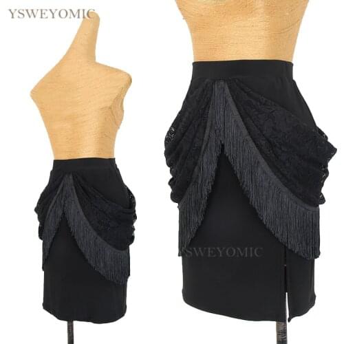 2021 New Lady Latin Dance Skirt For Womens Black Tassel Dance Outfit Latin Dance Dress Competition Practice skirts L260