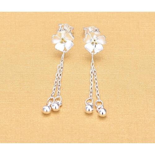 Wholesale Cherry Blossoms Women Stud Earrings Sterling Silver 925 Tassel Earrings Jewelry 2018