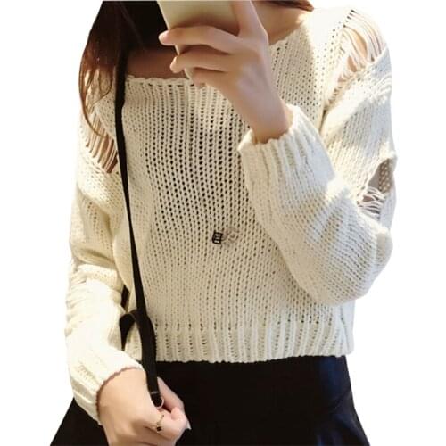 Spring Autumn Sweater Woman New Korean Personality Hole Short Jumper Knitting Pullover womens Clothing Vestidos LXJ180