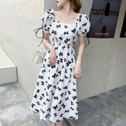 Womens summer square neck butterfly printing dress