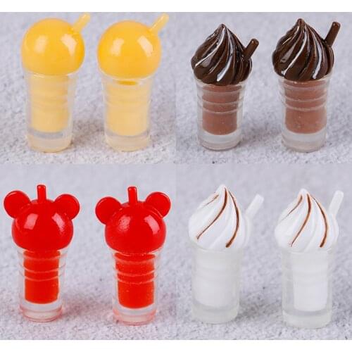 1/12 Dollhouse Miniature Resin Ice cream straw cup coffee milk tea Miniature Drinks Model Toy Doll Home Decoration 2Pcs