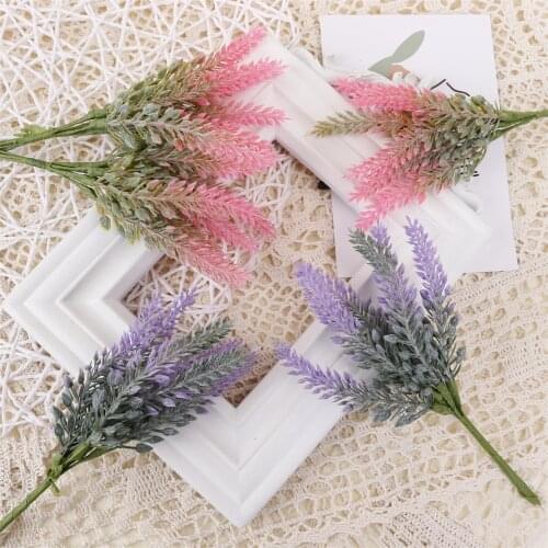 1 Bundle Artificial Flowers Romantic Provence Lavender Plastic Wedding Decorative Vase for Home Decor Grain Christmas Fake Plant