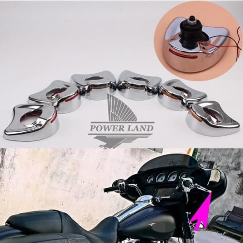 1pair Motorcycle Chrome Fairing Mount Mirrors Amber LED Lights Cover Caps Red/Blue/Amber Lens For Harley Electra Glide 96-13