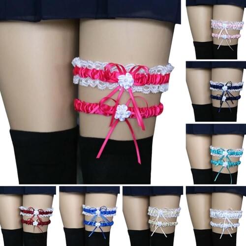 2Pcs/Set Women Bowknot Lace Garter Sexy Bridal Leg Garter Wedding Cosplay Decor Party Cosplay Decor Retro Belt Suspender