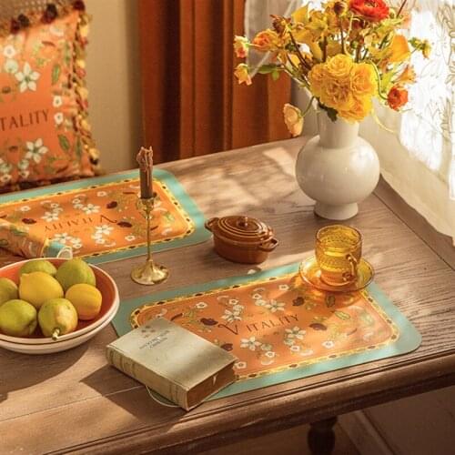 2pcs/lot Light luxury pastoral style PU leather food mat oil resistant water resistant table mat