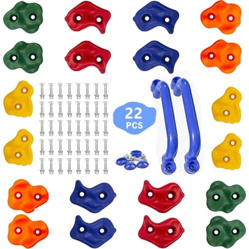 20pc Colourful Shape Children Rock Climbing Holds Indoor Outdoor Kids Playground Building - Mounting Hardware Kit Included