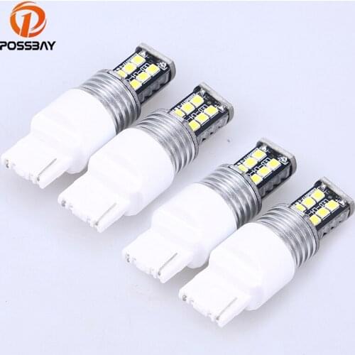 POSSBAY 4Pcs T20 7440 15LED White Bright Brake Turn Signal Bulb Tail Lamp Canbus Error Free