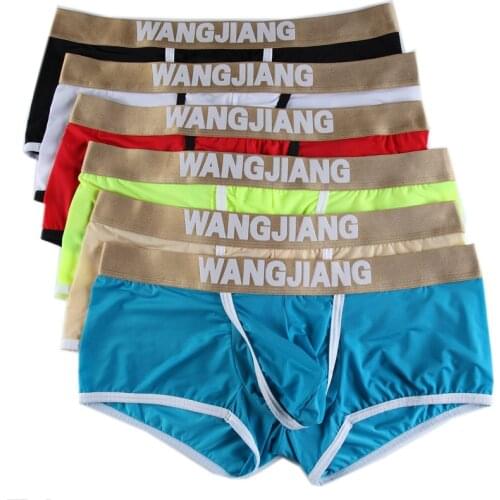 6Pcs/Lot Breathable Underwear Underpants Sexy Mens Ice Silk Boxers Low-rise Bulge Pouch Boxer Shorts Trunks Solid Soft Bottoms