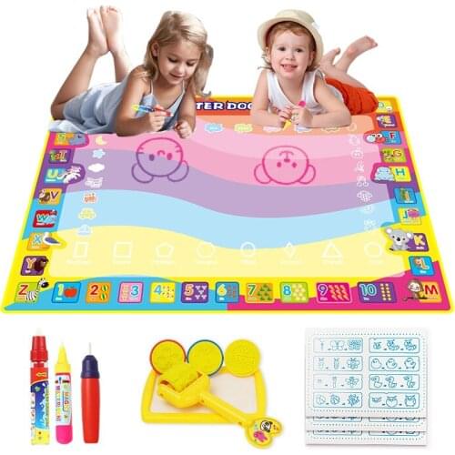 6 Types Funny Water Drawing Mat Rug with Magic Painting Pen Doodle Board Montessori Toys for Kids 100x70cm Drawing Set