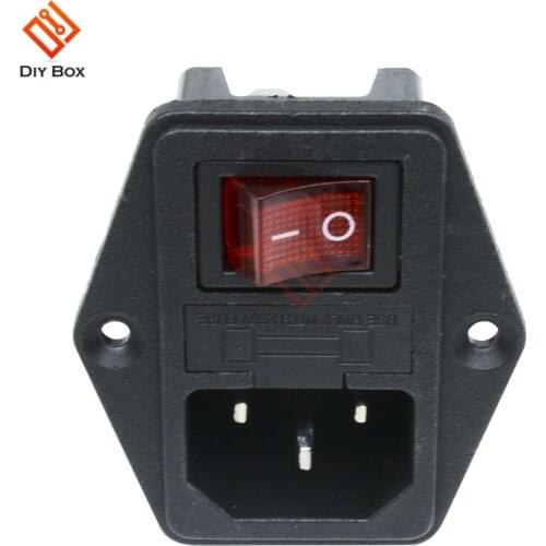 AC 250V 10A Black Red 3-Pin Terminal Power Socket switch with Fuse Holder Rocker Switch 3pin Terminal
