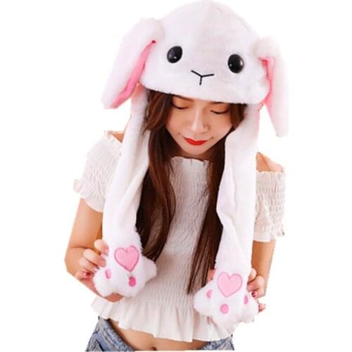 Rabbit white Cartoon Animal Plush Dynamic Hat Childrens Winter Warm Cap Combined Scarf and Glove