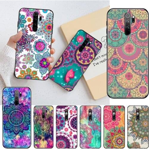 YJZFDYRM Mandala Sun Flower Datura Retro Flora Soft black Phone Case for Redmi Note 9 8 8T 8A 7 6 6A Go Pro Max Redmi 9 K20