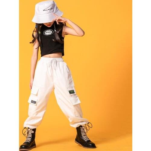 Kids Boys Girls Loose Casual Streetwear Hip Hop Jazz White Cargo Pant Plus Size Children Teen Long Trousers Jogger Sweatpants