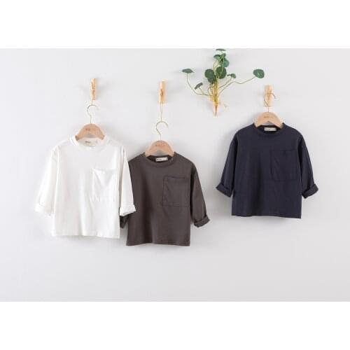 2021 Cotton Baby Boy Girl Spring T Shirts New Toddler Comfortable Tops Loose Tee Children Clothing Kids Pocket 90-130CM Height