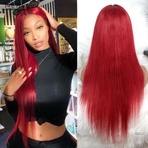 Hot Red Lace Front Wigs Human Hair Straight 1B Burgundy Peruvian Middle Part Lace Wig Remy 99J Transparent Lace Wigs Blonde 180