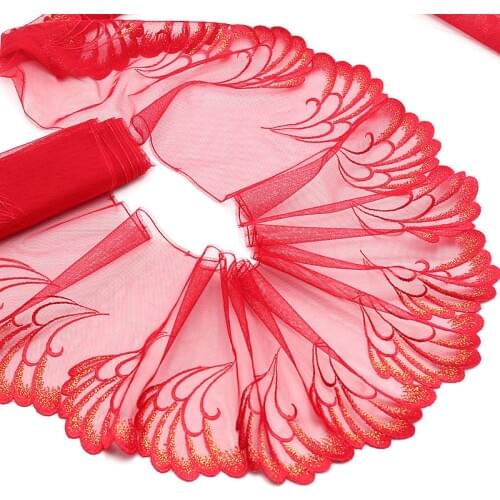MLAEY 2y/lot Exquisite Embroidered Lace Trim, Red+gold Lace Fabric ,Quality Lace Ribbon DIY Craft&Sewing Dress Clothing Accessor