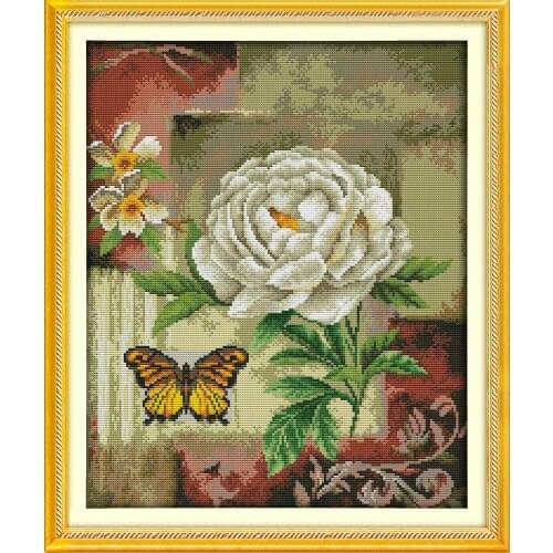 Joy Sunday Butterfly Over Flowers Printed Cross Stitch Kit Counted Cross Stitch European Styles Embroidery Set Needlepoint kits