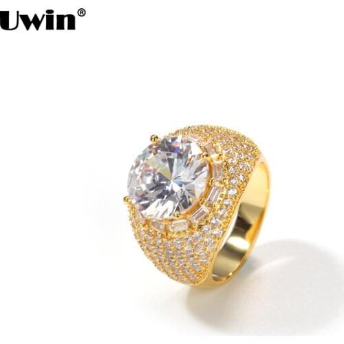 UWIN Hip Hop Jewelry Rings Micro Paved Iced Out Cubic Zircon Gold Silver Color Personality Rings For Men Women Gifts