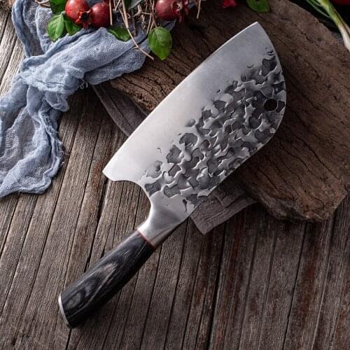 Forged Butcher Knife Traditional Hammer Stainless Steel Knife Chefs Chopper Cooking Handmade Gift Kitchen Knife Covers Sheath