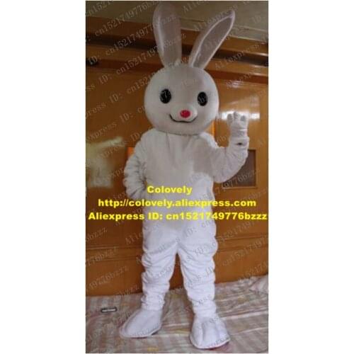 Sweet White Easter Bunny Rabbit Mascot Costume Mascotte Hare Lepus Jackrabbit With Black Round Eyes Pink Nose No.1174 Free Ship