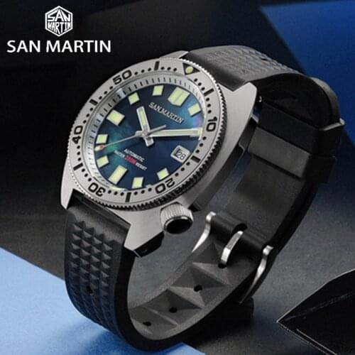 San Martin Mens Diver Watch Stainless Steel 6105 NH35 Mechanical Watch Sapphire Glass 20Bar Waterproof Luminous Automatic Watch