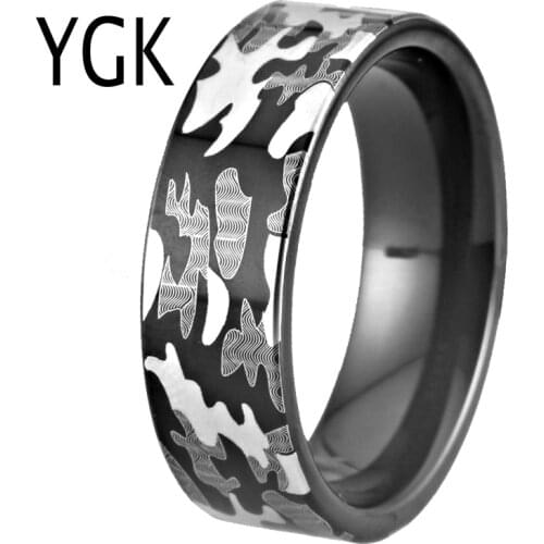 Hot Sales 8MM Black Pipe Comfort Fit Camo Design Military Ring Tungsten Wedding Engagement Rings For Women Men'e Party Rings