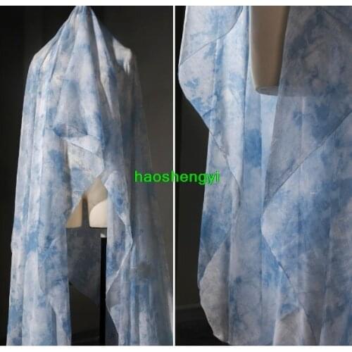 Sky blue tie-dye double-sided pattern creative clothing designer fabric