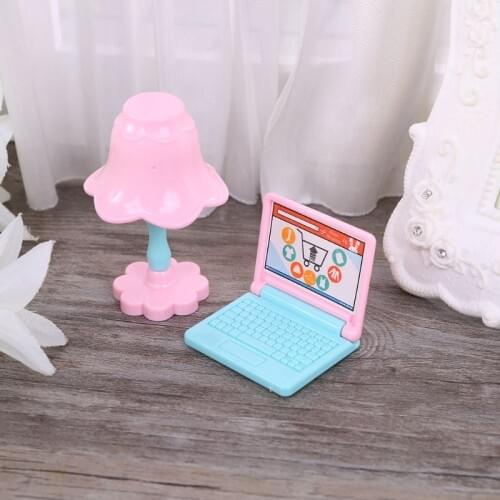 Creative Dollhouse Miniature Modern Laptop Computer Desk Lamp Furniture Children 090B