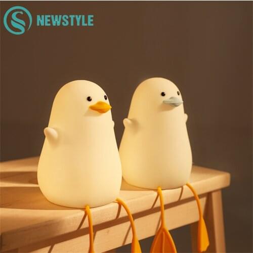 Cute Duck Night Lamp Cartoon Silicone USB Rechargeable Sleeping light Touch Sensor Timing Bedroom Bedside LED Lamp For Kid Gift