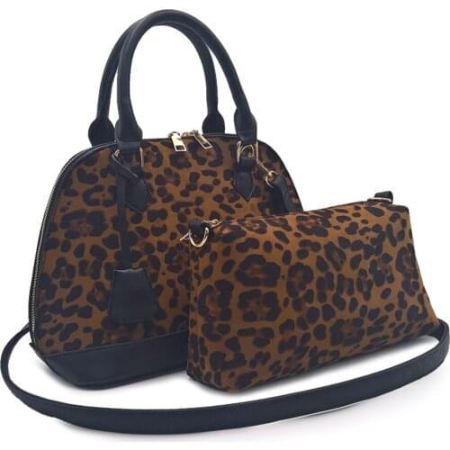 New Female Leopard Shell Bag With Crossbody Purse Women Fashion Two Piece Tote Sets PU Leather Handbag Patchwork Messenger Bags
