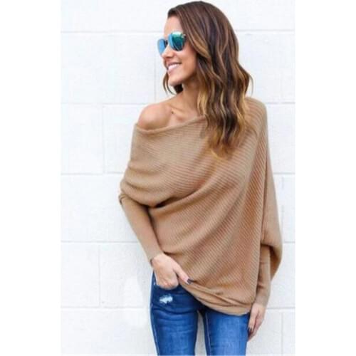 6pcs/lot Autumn Womens Tops Fashion Sexy Slash Neck Solid Off Shoulder Bat Sleeve Threaded Knitting Pullover Ladies T-shirt