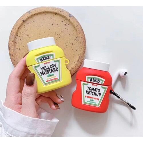 New Creative 3D Food Ketchup Mayonnaise Bottle Cute Silicone Bluetooth Earphone Case For Apple AirPods1 2 Accessorie cover bags
