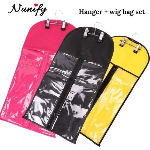 Nunify Plastic Wig Bag For Hair Weft Extension/Clip In Hair/Ponytail Dust-Proof Wig Storage Bag With Hanger Black Pink Yellow