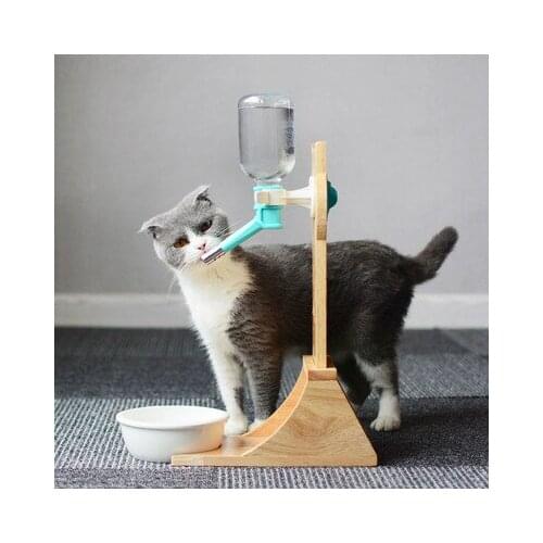 Pet Waterer Solid Wood Shelf Cat and Dog Waterer Hanging Water Bottle Oak Bamboo Wood Waterer Pet Supplies