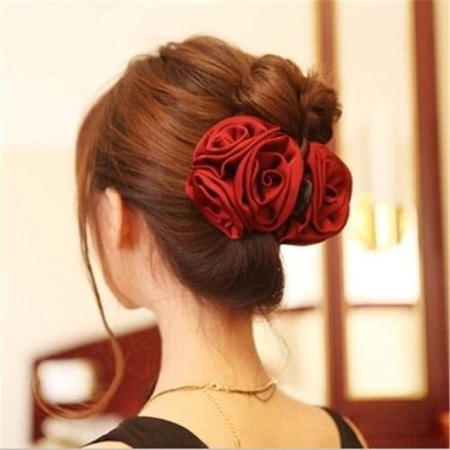 Nice! New style big hair grasping chuck head flower solid color three roses big flower vertical clip hair ornament headdress