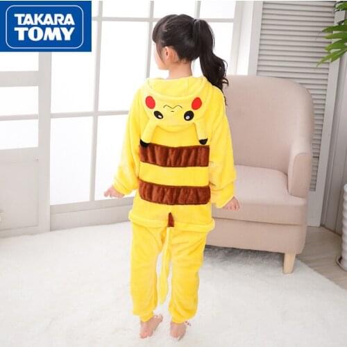 TAKARA TOMY Pokemon Childrens Cartoon Hooded Yellow Jumpsuit Animal Cosplay Costume Party Costume Halloween Gift