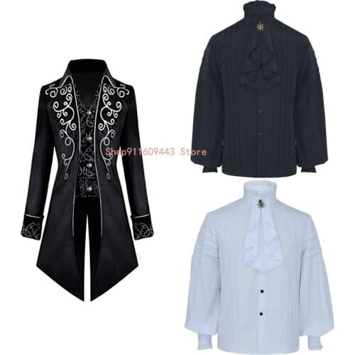 Halloween Party Mens Medieval Frock Tailcoat Steampunk Trench Coat Luxury Victorian Costume With Black And White Blouse T Shirt