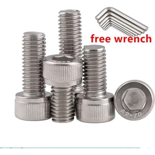 50pcs DIN912 M5 Hexagon Hex Socket Head Cap Screws M5*6/8/10/12/14/16/20/25/30/35/40/50mm Machine screws free with wrench 1pcs